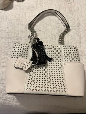 Dana Bushman White Laser-Cut Tote with Tassel Charm